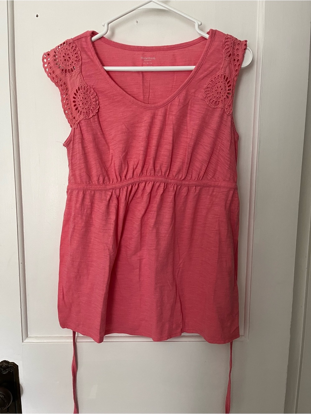 Motherhood Maternity Coral Pink Crochet Cap Sleeve Tank